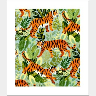 Bright Tiger Jungle Pattern Posters and Art